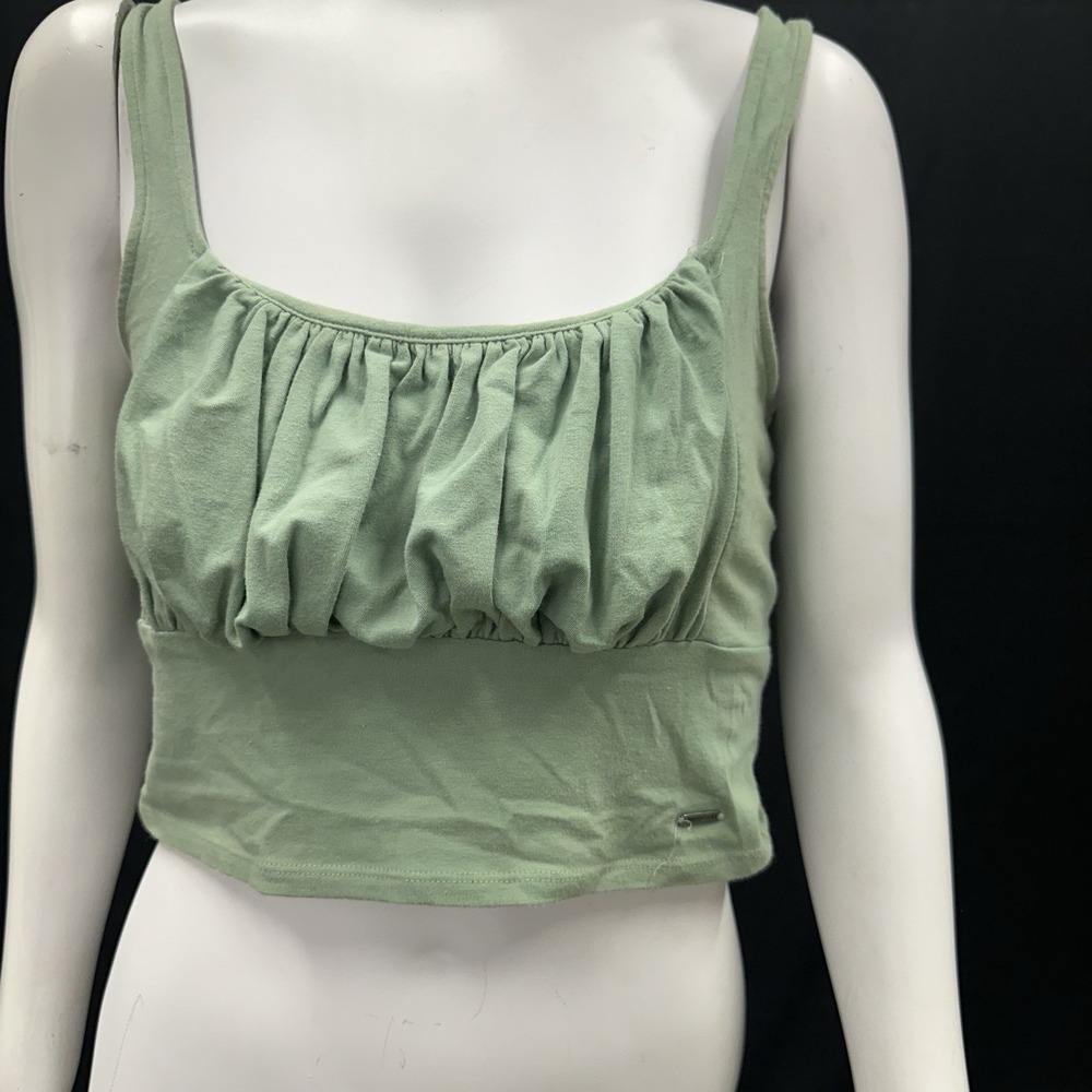 HOLLISTER Sleeveless‎ Tank Crop Top Shirt Light Green Ruffled Must Have Small